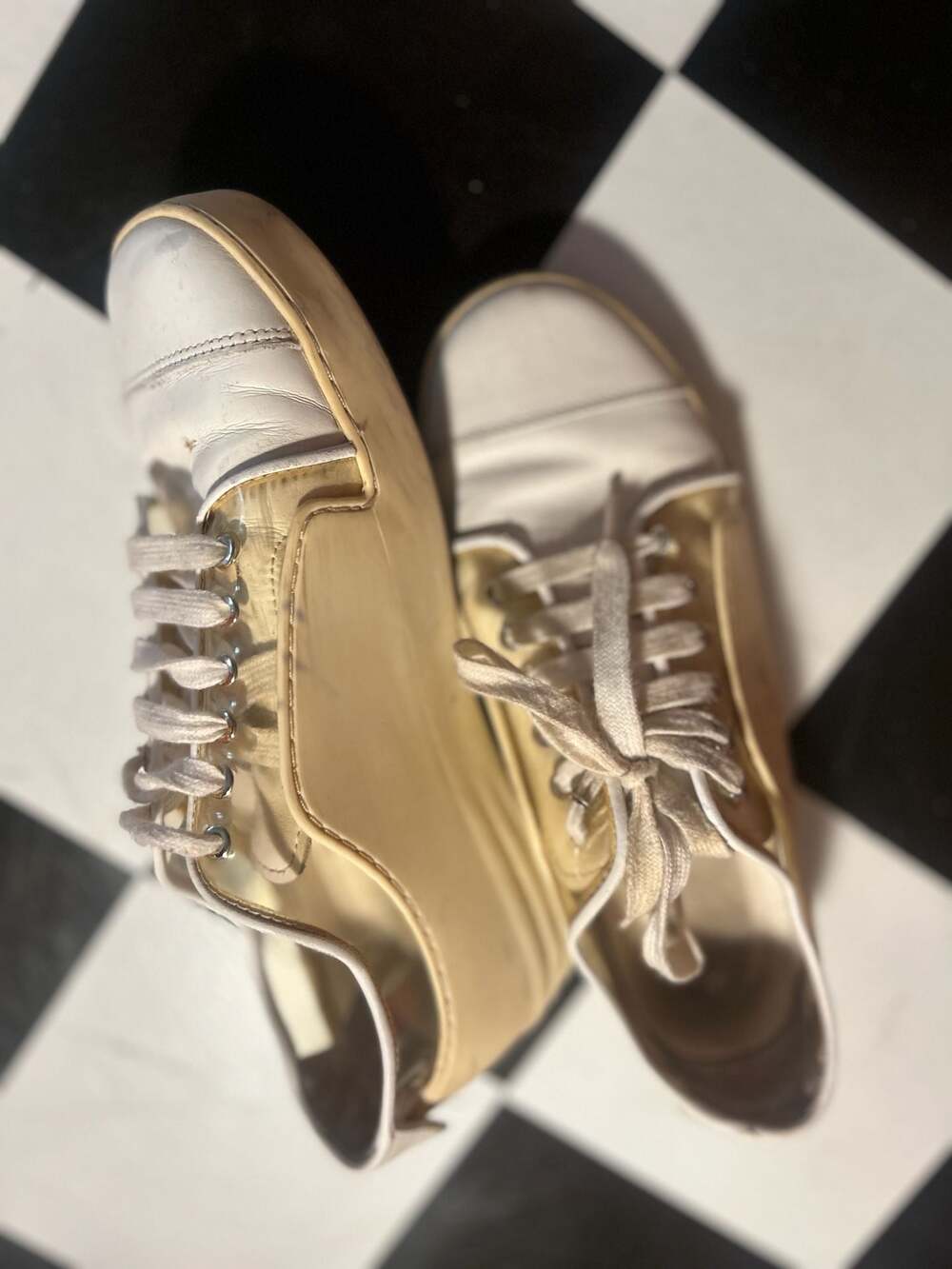 Chanel White Leather and Rubber CC Logo Lace-Up Sneakers